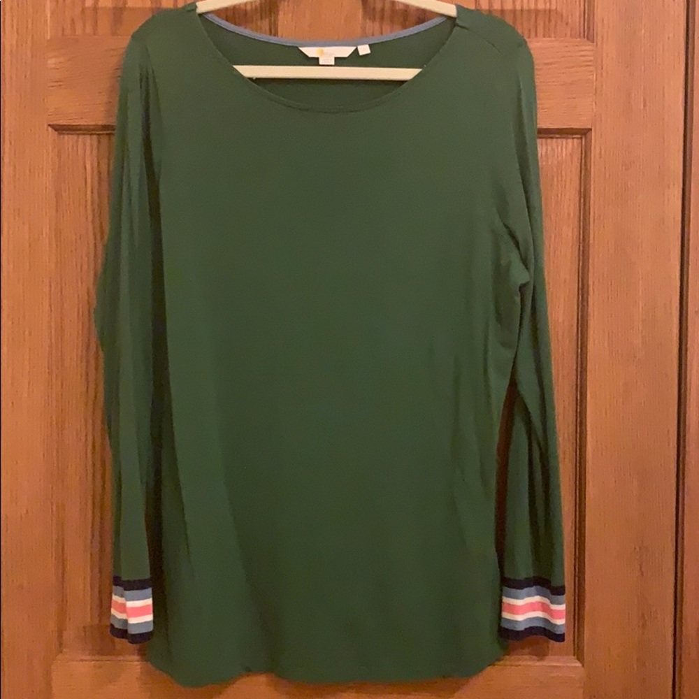 Boden striped cuff green long sleeve top